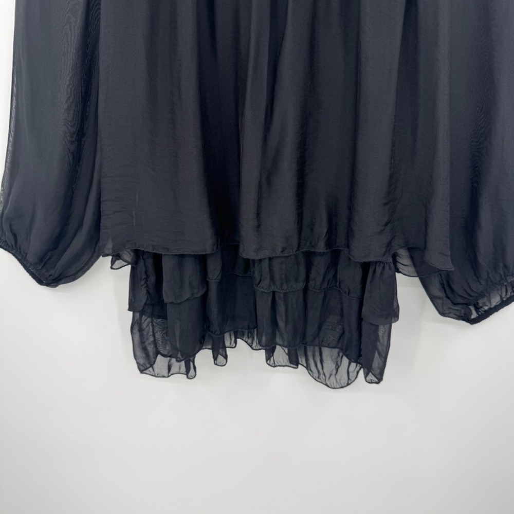 Tempo Paris Black Silk Sheer Ruffle Blouse Top Medium Made in Italy - Picture 5 of 10